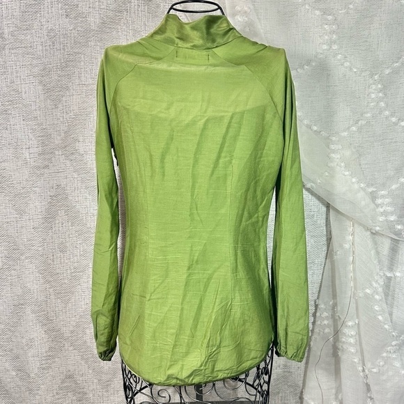 Y2K Miss Sixty green long sleeve bow blouse with silk collar size S - Picture 7 of 10